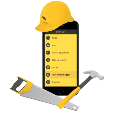 smartdokphonehelmetsawhammer SmartDok mobil med bygghjälm, hammare och såg