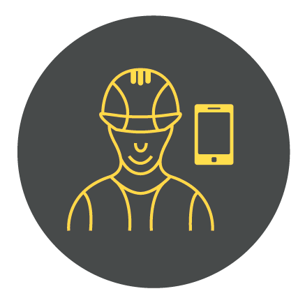 Icon_AnleggsarbeiderMobil_WEB Det är enkelt för anställda att registrera timmar och resursanvändning på mobilen